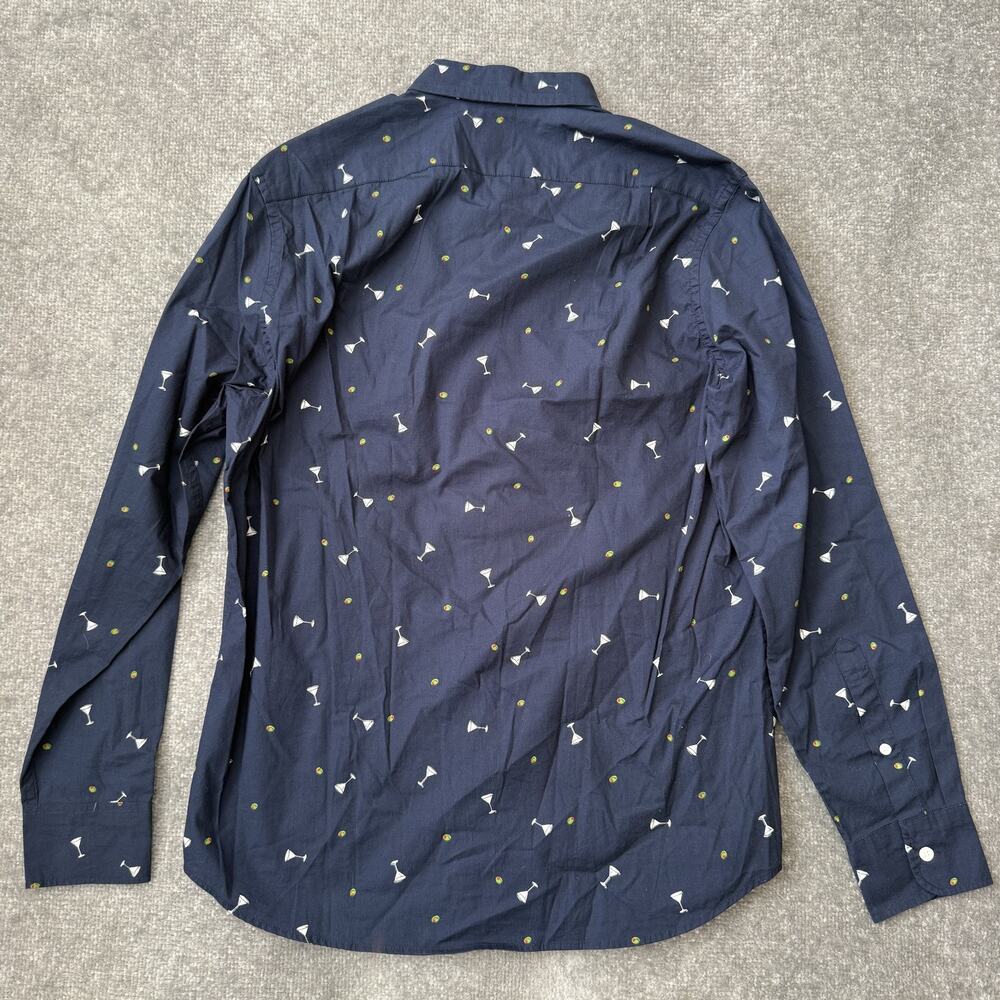 J Crew Shirt Mens Medium Blue Martini Glass Olive Print Long Sleeve Classic Fit - Picture 7 of 7